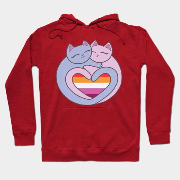 Lesbian Flag Heart Cats Kawaii Hoodie by xenotransplant